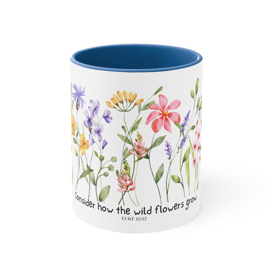 Wild Flowers Camping Mug, Luke 12:27 - Coffee Mug, 11oz