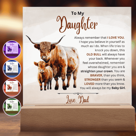 To My Grandson From Granddad or Grandma - Acrylic Gift Plaque With LED Night Lights Best Christmas Gift , Birthday Gift, Graduation Gift Highland Bull Design
