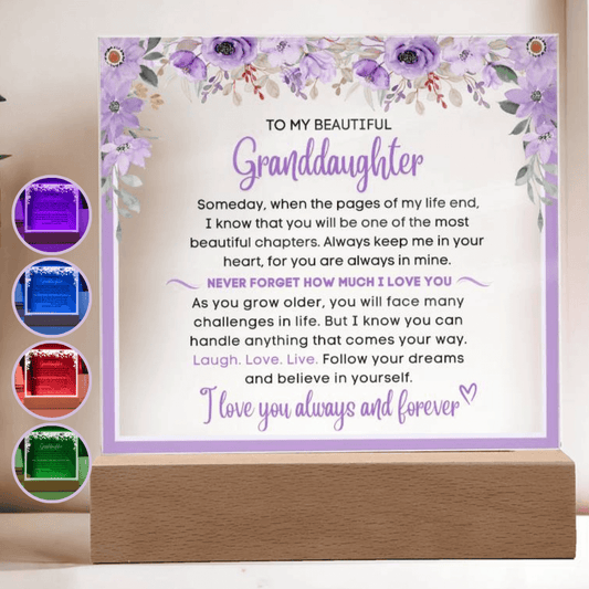 To My Beautiful Granddaughter - I Love You Always - Acrylic Gift Plaque With LED Night Light