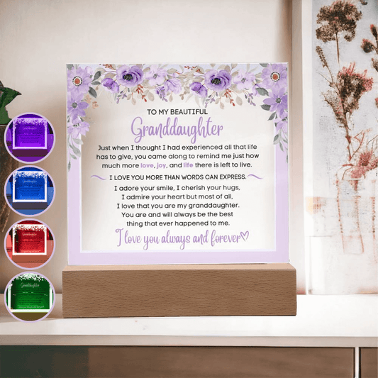 To My Granddaughter - I Love You Always - Acrylic Room Plaque & LED Light