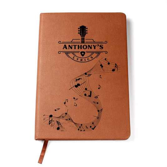 Personalized Songwriting Journal, Guitar Player Gift, Vegan Leather Journal