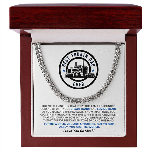 Truck Driver Father's Day Gift, Cuban Link Chain, Custom Message for Dad / Husband