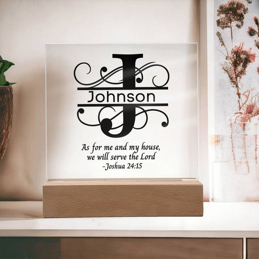 Personalized Scripture Acrylic LED Sign With Monogram Family Name Gift, Home Decor Scripture Sign,  Religious Gifts, Gift for Family Housewarming, Pastor Gift, Gift for Friend, Birthday Gift for Friend