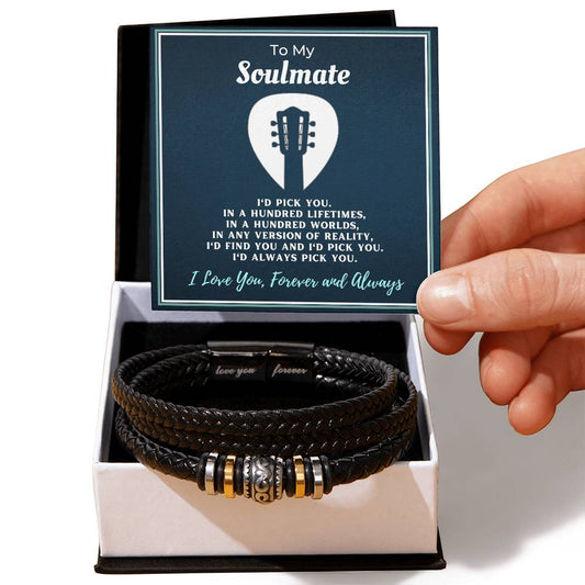 To My Soulmate - Guitar Player Gift For Men, Gift from Wife, Mens Vegan Leather Bracelet, Birthday Gift, Christmas Gift (1)