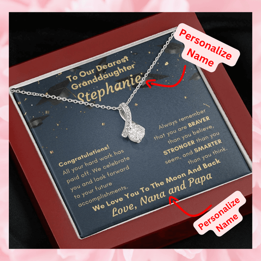 Personalized Granddaughter Name, To Our Dearest Granddaughter, Graduation Gift From Grandparents, Ribbon Pendant Necklace, Keepsake Gift