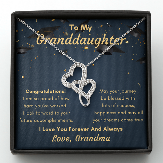 Granddaughter Graduation Gift | Double Hearts Pendant | White Gold Necklace | Congratulations | Love Grandma