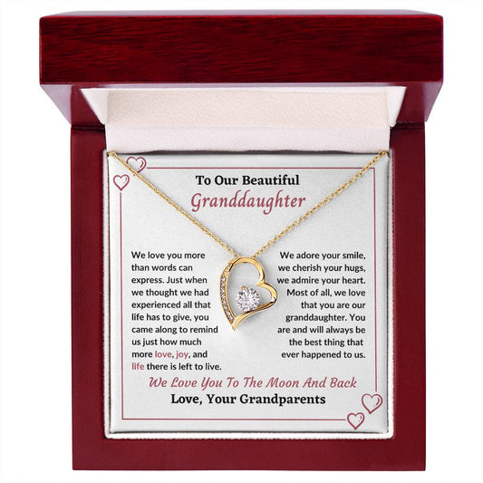 To Our Beautiful Granddaughter - From Grandparents - Forever Heart Pendant Necklace Jewelry Gift
