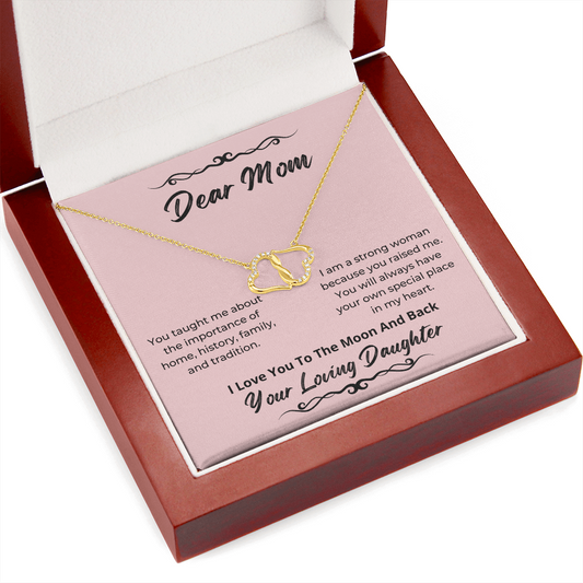 Dear Mom Gift Necklace From Daughter Two Hearts Solid Yellow Gold Jewelry With 18 Pave Set Diamonds