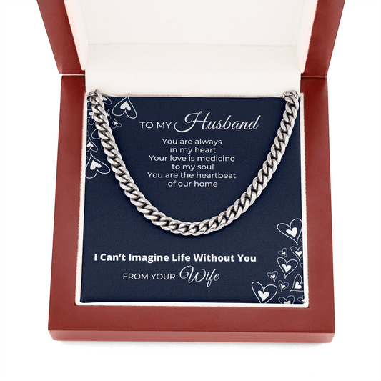 To My Husband - I Can't Imagine Life Without You Cuban Chain Necklace Jewelry Gift From Wife, Birthday, Wedding, Anniversary, Father's Day, Christmas