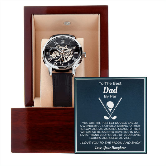 Gift Watch For Golf Dad, Classic Black Leather Men's Openwork Watch, Father's Day, Anniversary, Birthday, Christmas