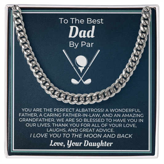 To Best Dad By Par, Cuban Link Chain Gift Necklace, Father's Day, Golf, Birthday, Anniversary, Christmas