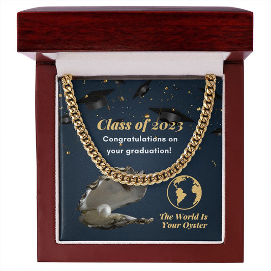 Class of 2023 Graduation Day Gift World Is Your Oyster College Graduation, Meaningful Graduation Gift for Son from Mom and Dad Link Chain Necklace Jewelry