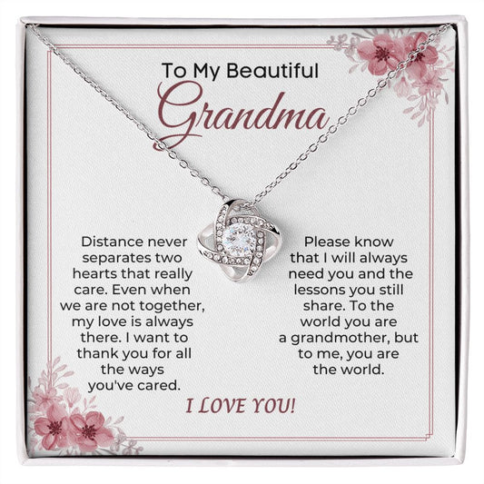 To My Beautiful Grandma Love Knot Pendant Jewelry Necklace Grandmother Gift For Birthday, Mothers Day, Christmas, Wedding With Gift Box