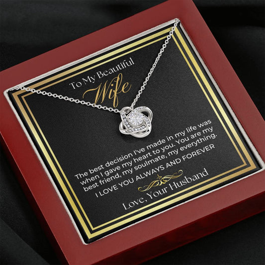To My Beautiful Wife, Love Knot, Gold Jewelry Necklace, Gift From Husband, Elegant  Gift Box,