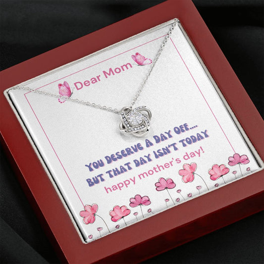 Funny Mothers Day Jewelry Gift, Love Knot Necklace With Message Card, Humor Gift From Son or Daughter, For Wife From Husband, And Keepsake Gift Box