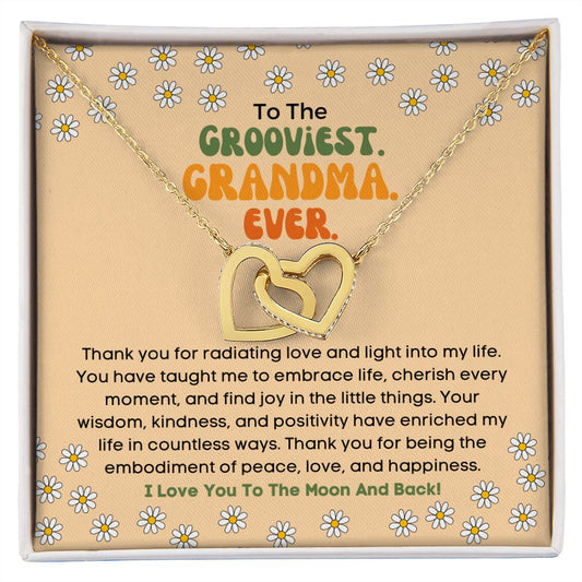 To the Grooviest Grandma Ever Interlocking Hearts Necklace Hippie Bohemian Jewelry Necklace Gift For Grandma Plus Keepsake Gift Box With Personalized Message