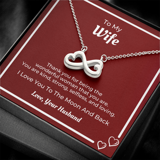 To My Wife, I Love You To The Moon And Back, Infinity Heart Necklace Gift For Mother's Day, Christmas, Birthday, Anniversary