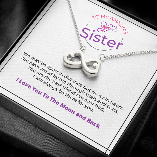 To My Amazing Sister - I Love You To The Moon, Infinity Hearts Necklace, Gift For Birthday, Christmas