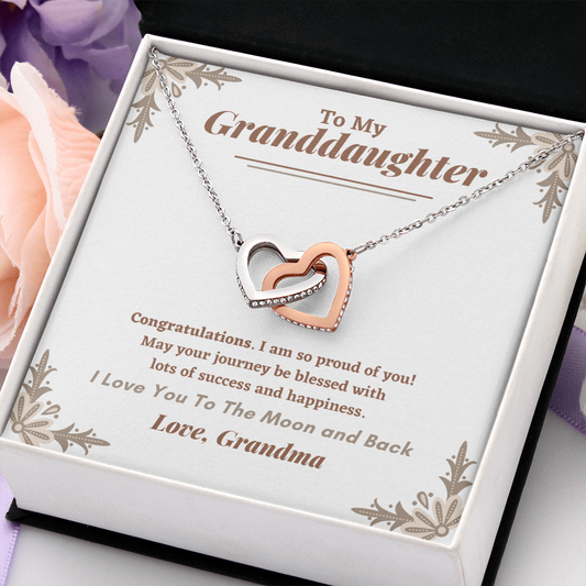 Granddaughter Graduation Gift, Interlocking Hearts Necklace, Congratulations, Love Grandma