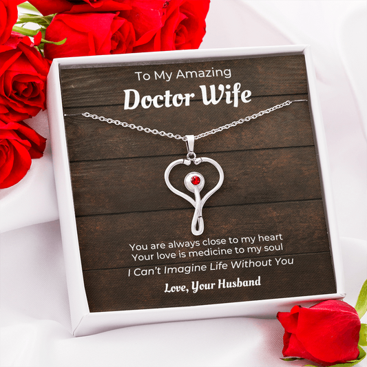 To My Amazing Doctor Wife I Can't Imagine Life Without You Stethoscope Heart Necklace Gift For Mothers Day Christmas Birthday Anniversary