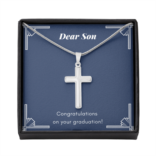 Dear Son Congratulations On Your Graduation Stainless Steel Cross Necklace Elegant Gift