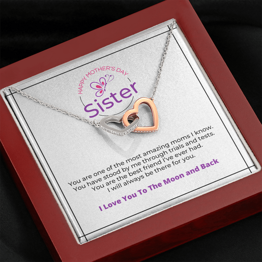 To Sister Happy Mothers Day I Love You To The Moon Double Hearts Necklace Mother's Day Gift Idea