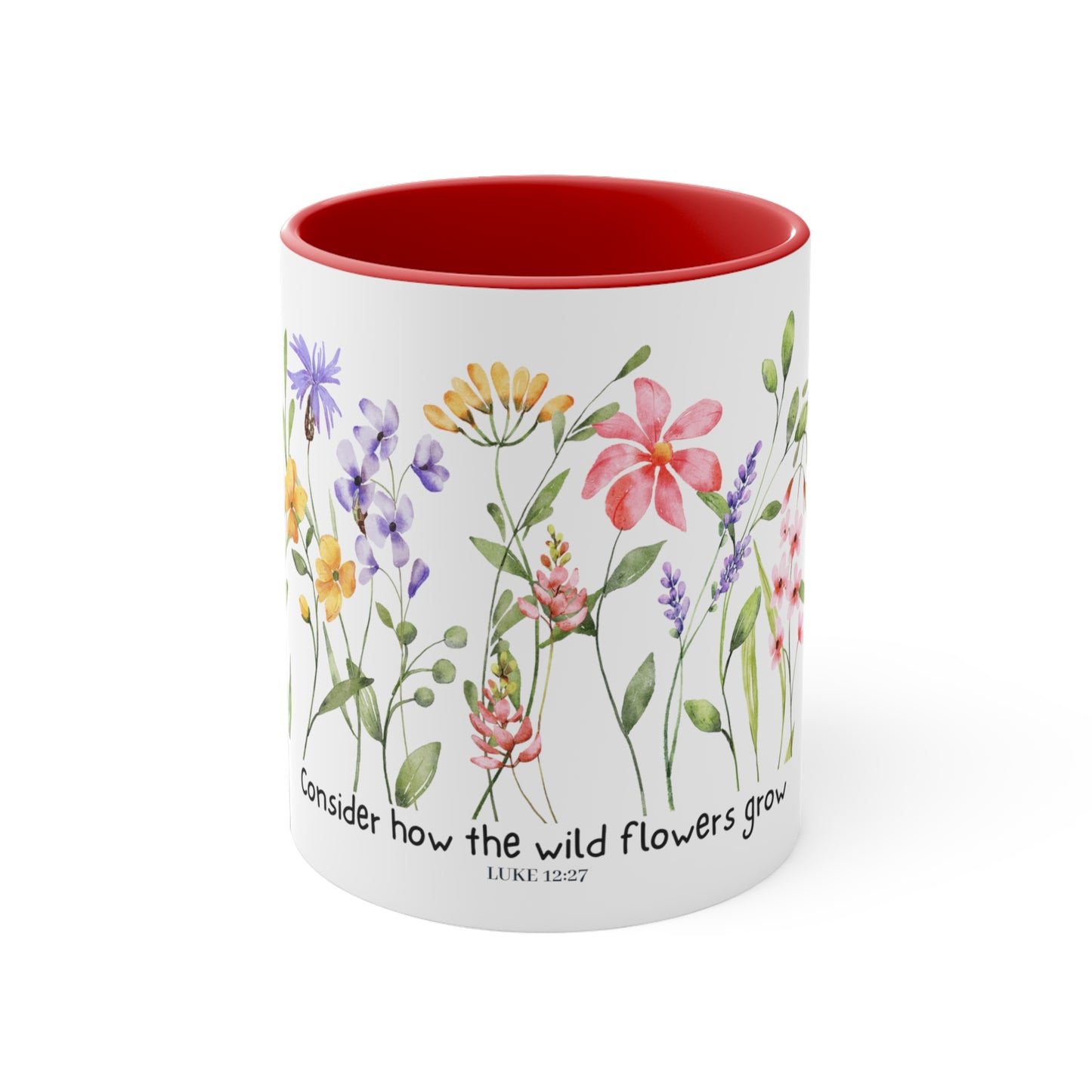 Wild Flowers Camping Mug, Luke 12:27 - Coffee Mug, 11oz