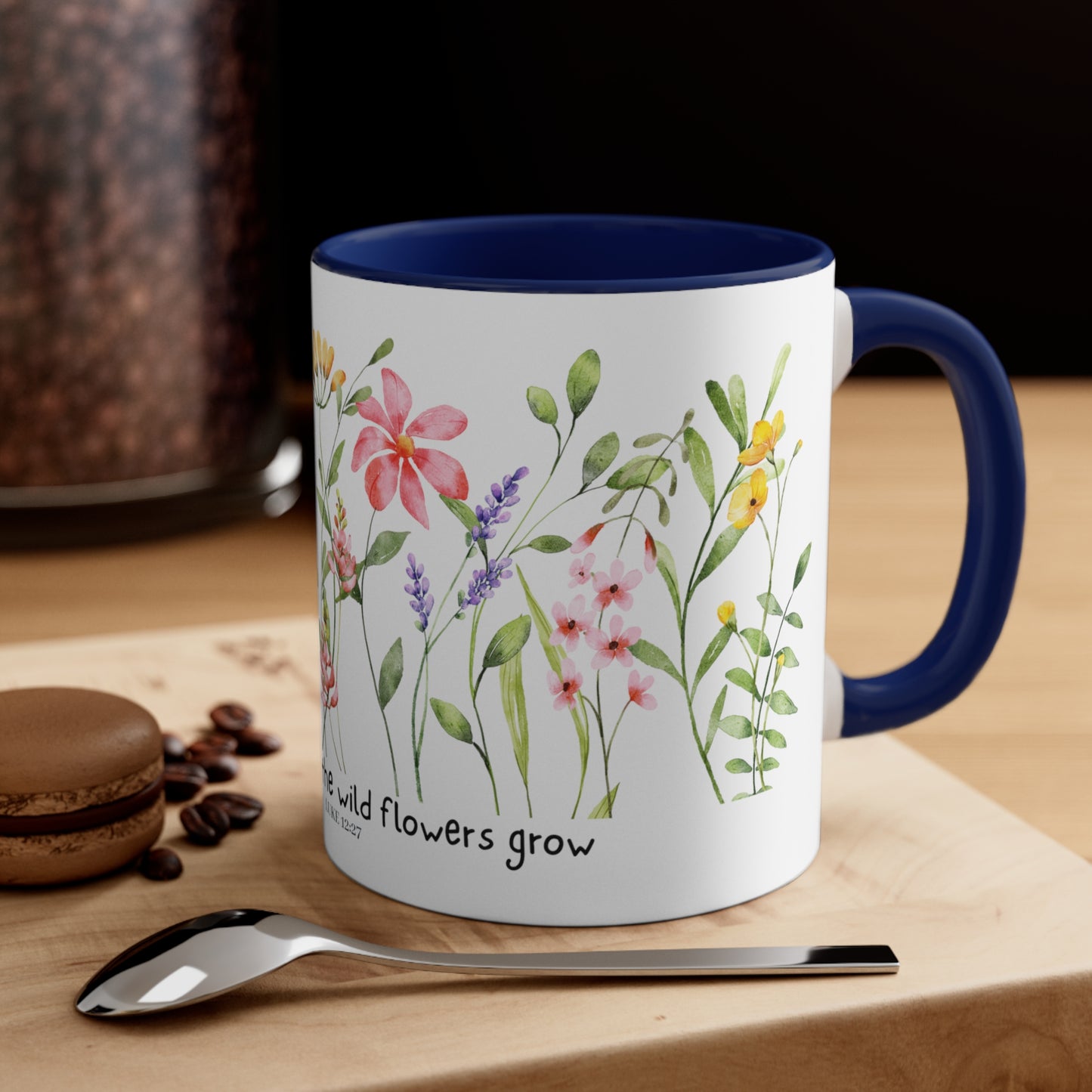 Wild Flowers Camping Mug, Luke 12:27 - Coffee Mug, 11oz