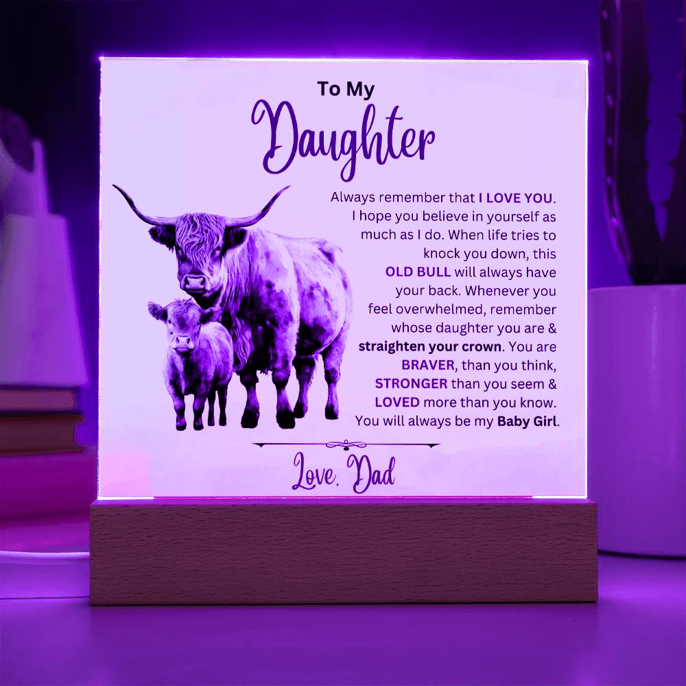 To My Grandson From Granddad or Grandma - Acrylic Gift Plaque With LED Night Lights Best Christmas Gift , Birthday Gift, Graduation Gift Highland Bull Design