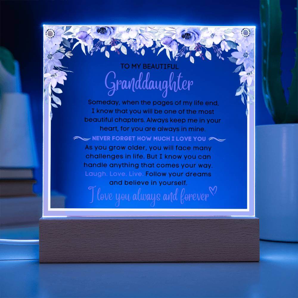 To My Beautiful Granddaughter - I Love You Always - Acrylic Gift Plaque With LED Night Light