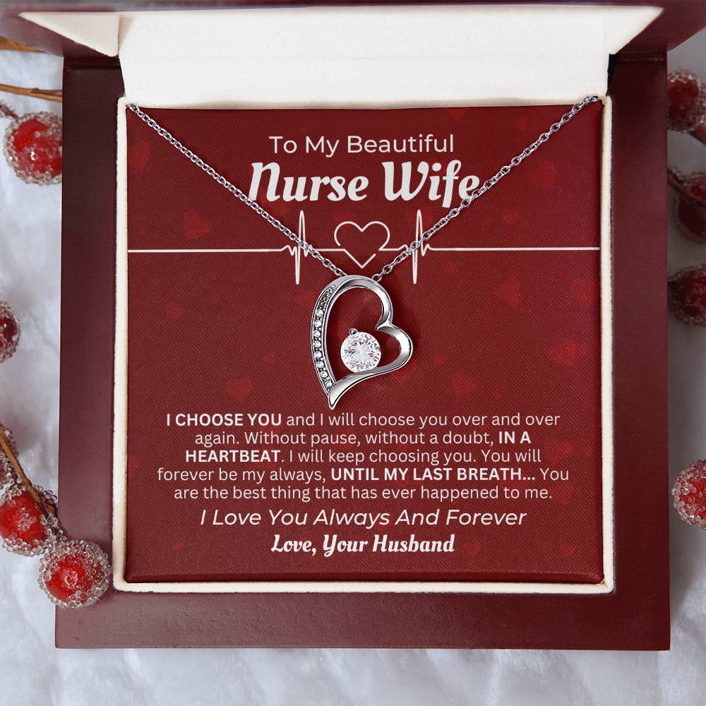 To My Beautiful Nurse Wife- Heart Necklace Gift For Mothers Day, Christmas, Birthday, Anniversary