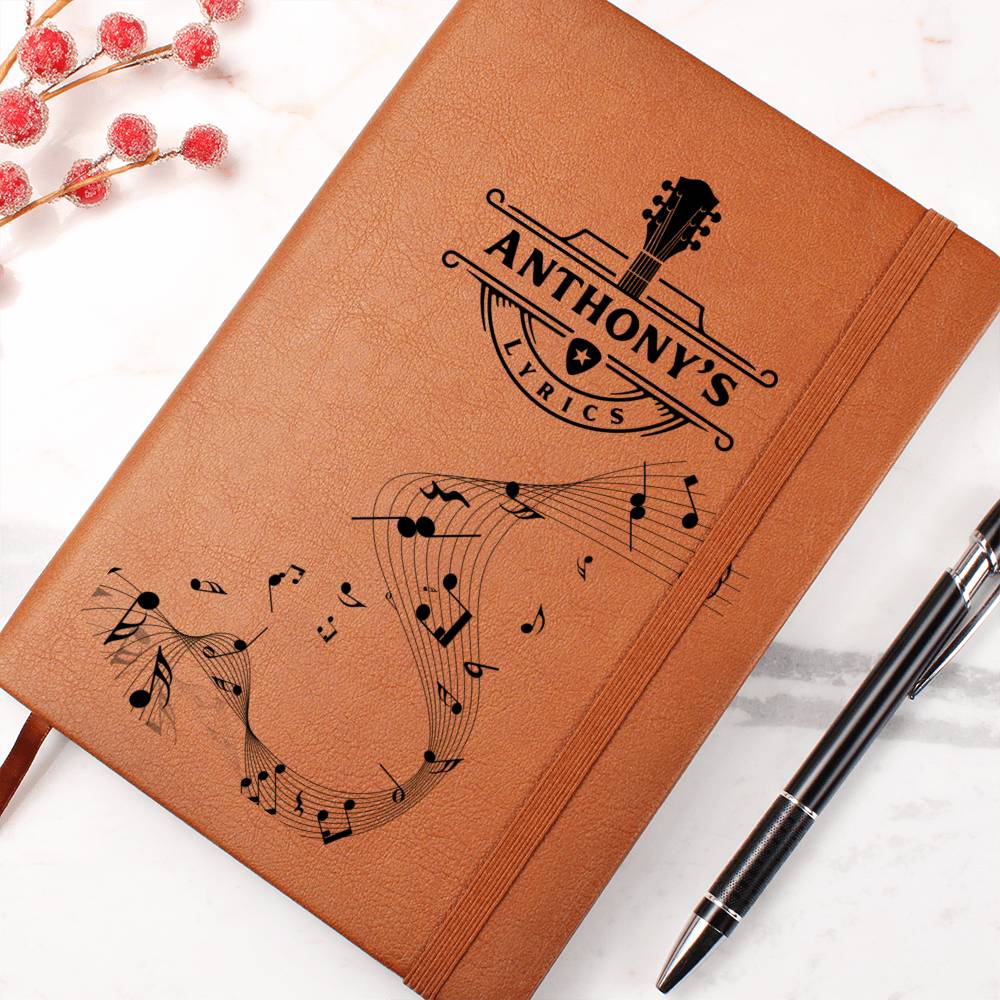 Personalized Songwriting Journal, Guitar Player Gift, Vegan Leather Journal