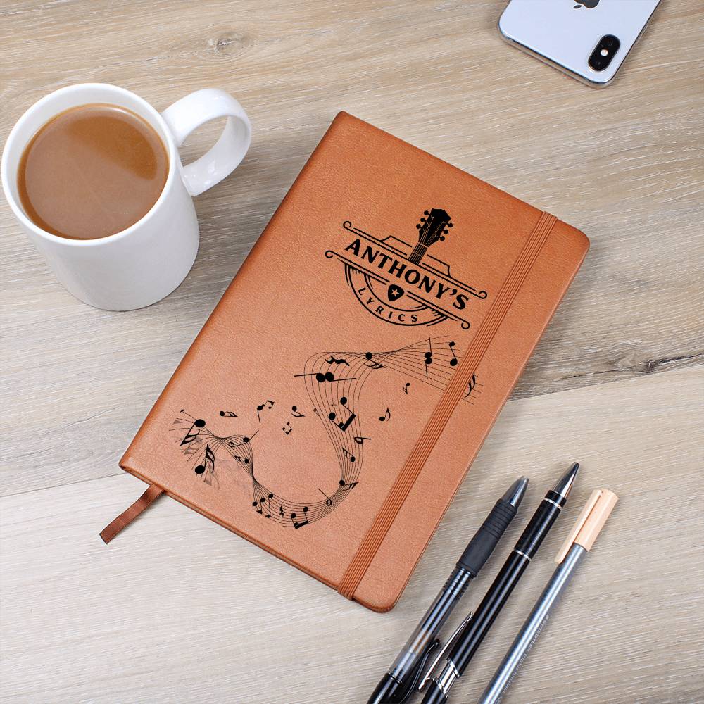 Personalized Songwriting Journal, Guitar Player Gift, Vegan Leather Journal