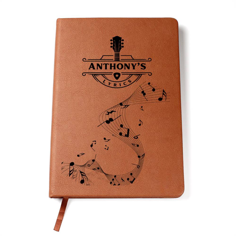 Personalized Songwriting Journal, Guitar Player Gift, Vegan Leather Journal