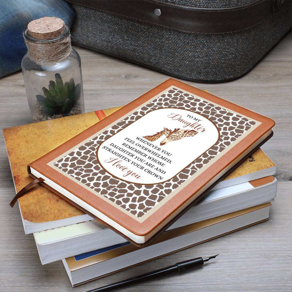 To My Daughter Vegan Leather Journal, Inspirational Gift from Mom or Dad, Writing Journal Giraffe Mother and Daughter Design