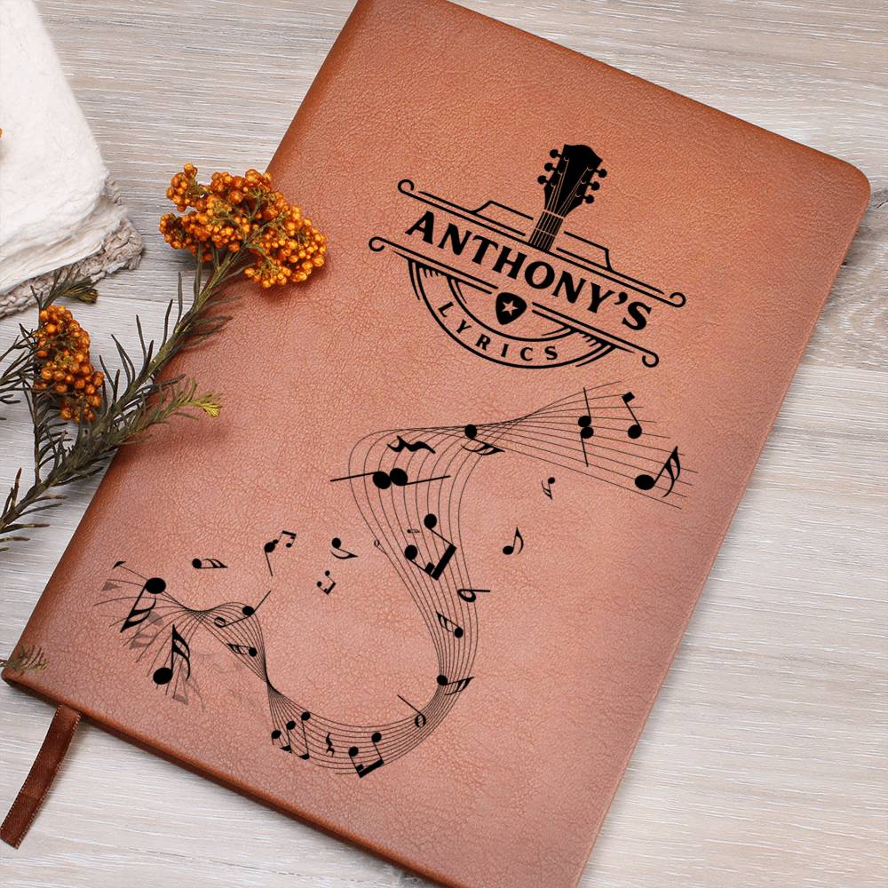 Personalized Songwriting Journal, Guitar Player Gift, Vegan Leather Journal