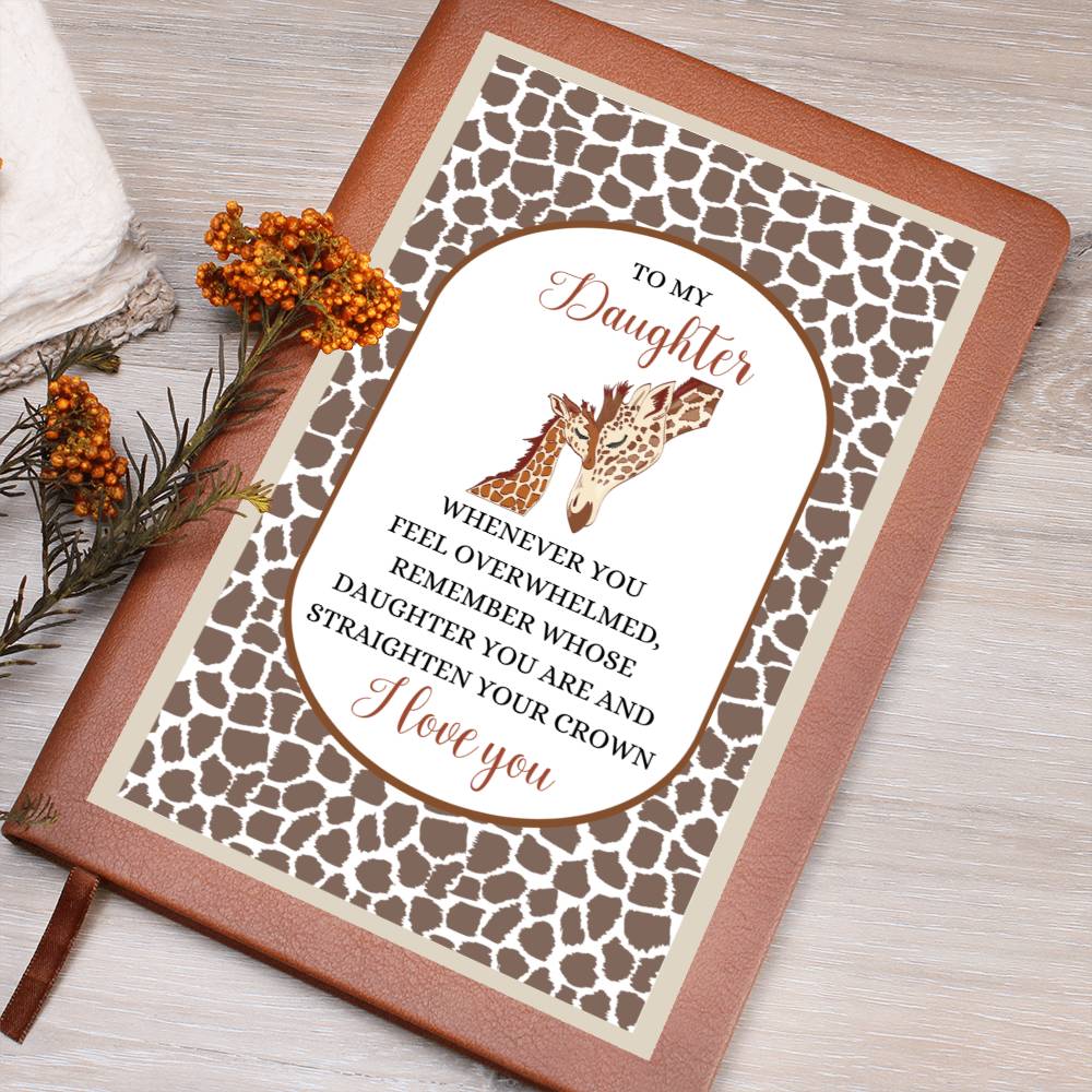 To My Daughter Vegan Leather Journal, Inspirational Gift from Mom or Dad, Writing Journal Giraffe Mother and Daughter Design