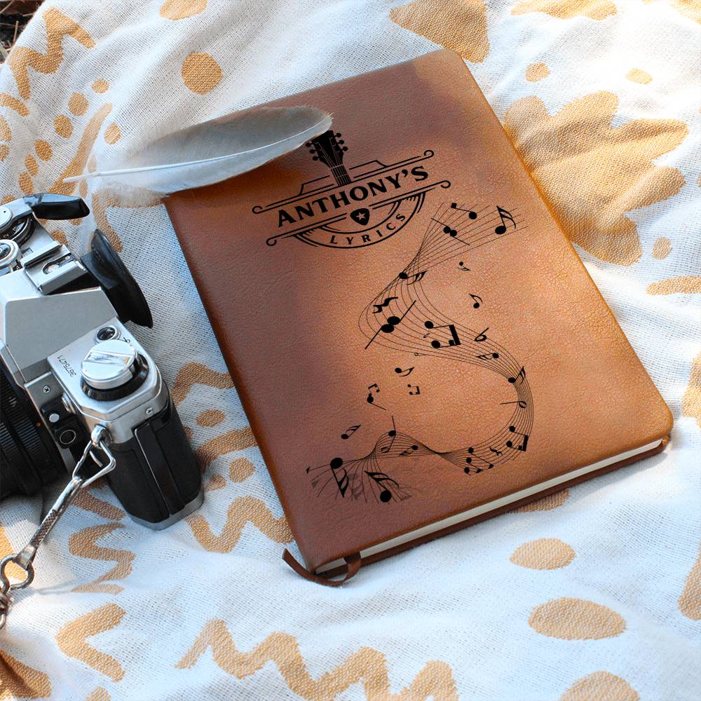 Personalized Songwriting Journal, Guitar Player Gift, Vegan Leather Journal