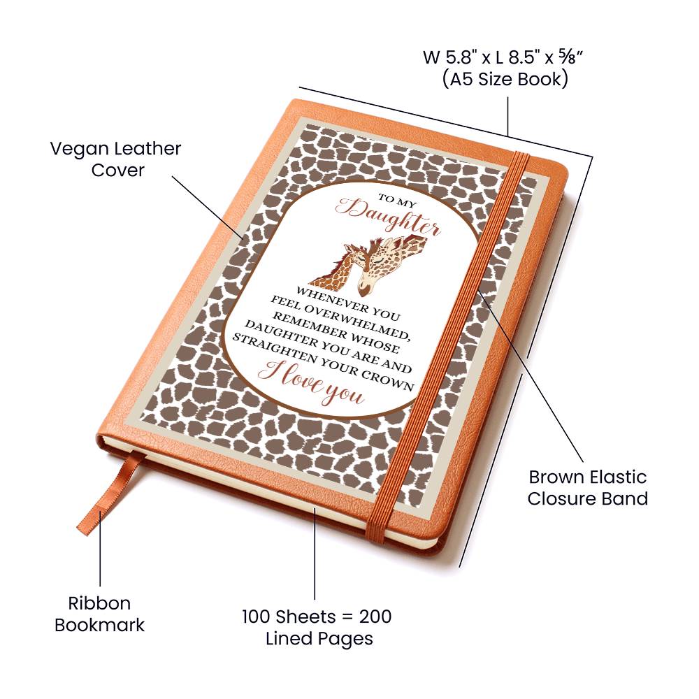 To My Daughter Vegan Leather Journal, Inspirational Gift from Mom or Dad, Writing Journal Giraffe Mother and Daughter Design