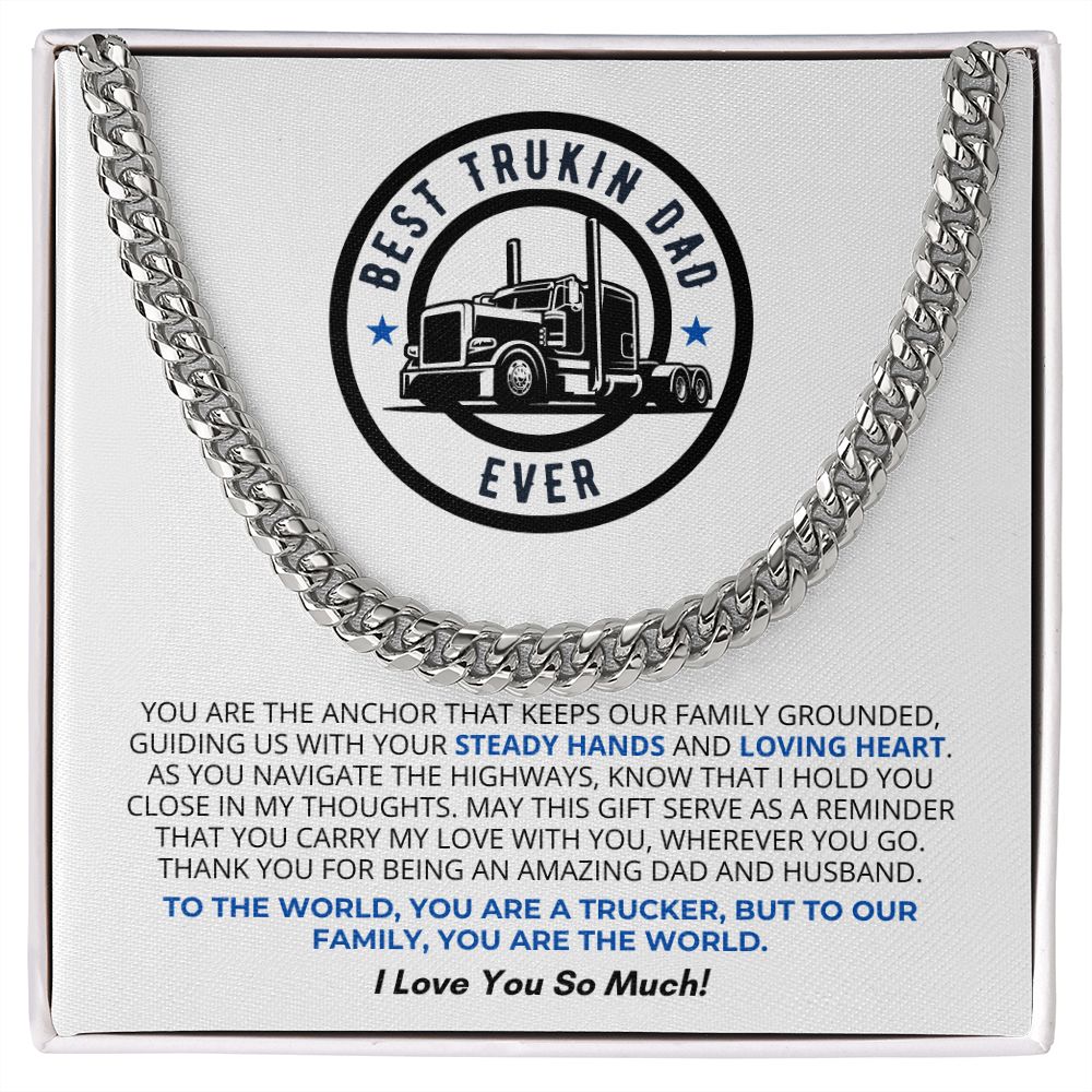 Truck Driver Father's Day Gift, Cuban Link Chain, Custom Message for Dad / Husband