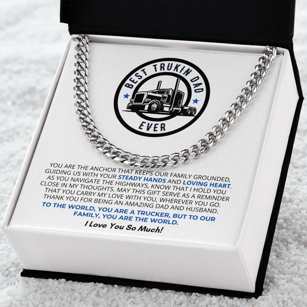 Truck Driver Father's Day Gift, Cuban Link Chain, Custom Message for Dad / Husband