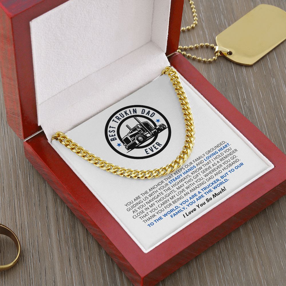 Truck Driver Father's Day Gift, Cuban Link Chain, Custom Message for Dad / Husband