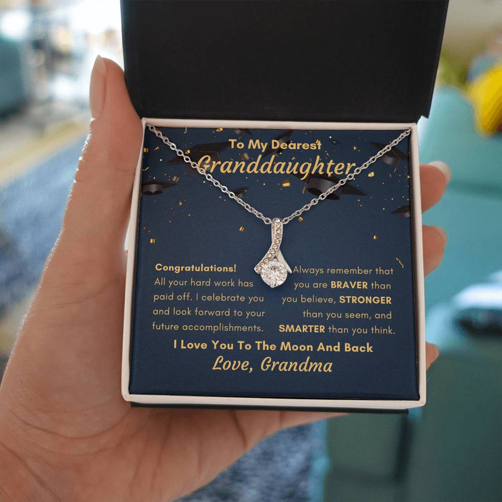 To My Dearest Granddaughter, Graduation Gift From Grandma, Ribbon Pendant Necklace, Keepsake Gift