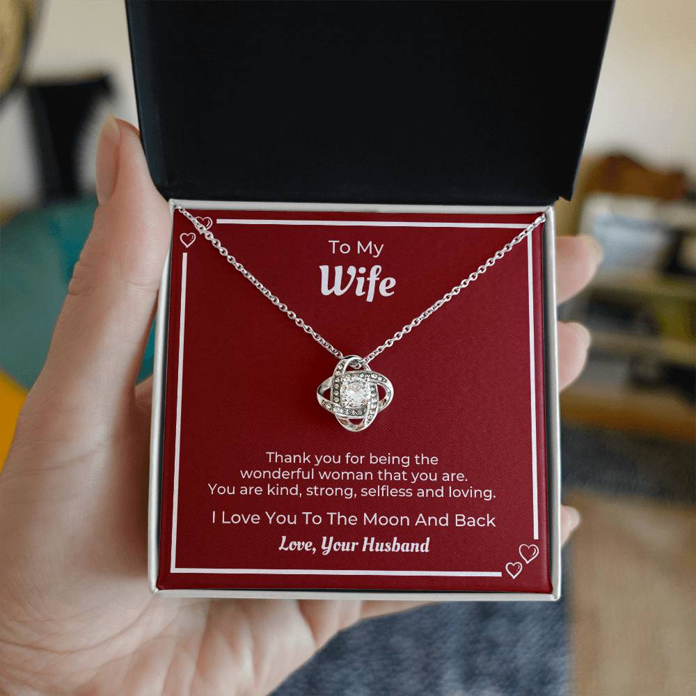 To My Wife, I Love You To The Moon And Back, Love Knot Necklace Gift For Mother's Day, Christmas, Birthday, Anniversary