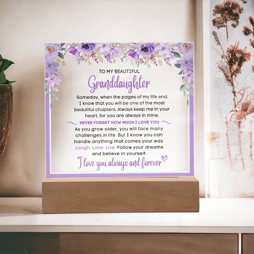 To My Beautiful Granddaughter - I Love You Always - Acrylic Gift Plaque With LED Night Light