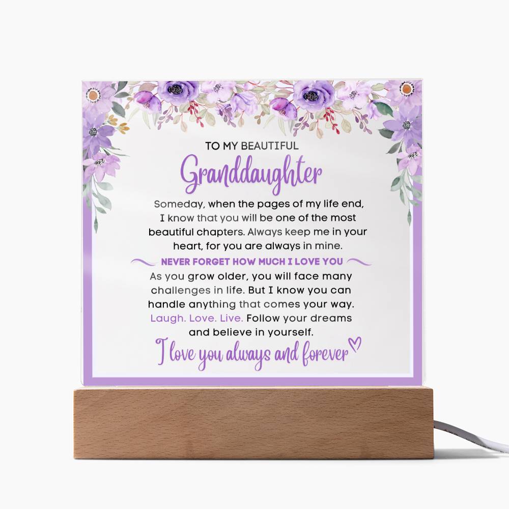 To My Beautiful Granddaughter - I Love You Always - Acrylic Gift Plaque With LED Night Light