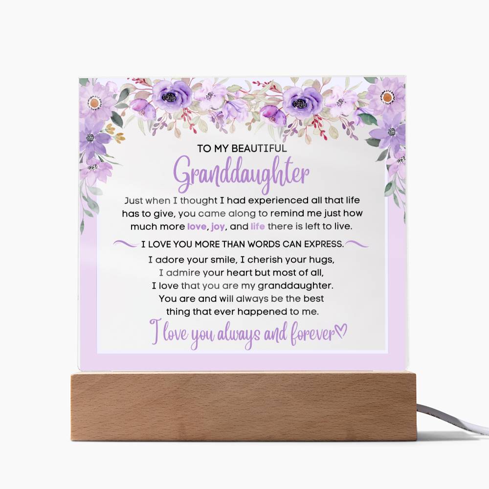 To My Granddaughter - I Love You Always - Granddaughter Acrylic Room Plaque  & LED Night Light, Gift For Graduation, Christmas, Hanukkah, Wedding, Mother's Day