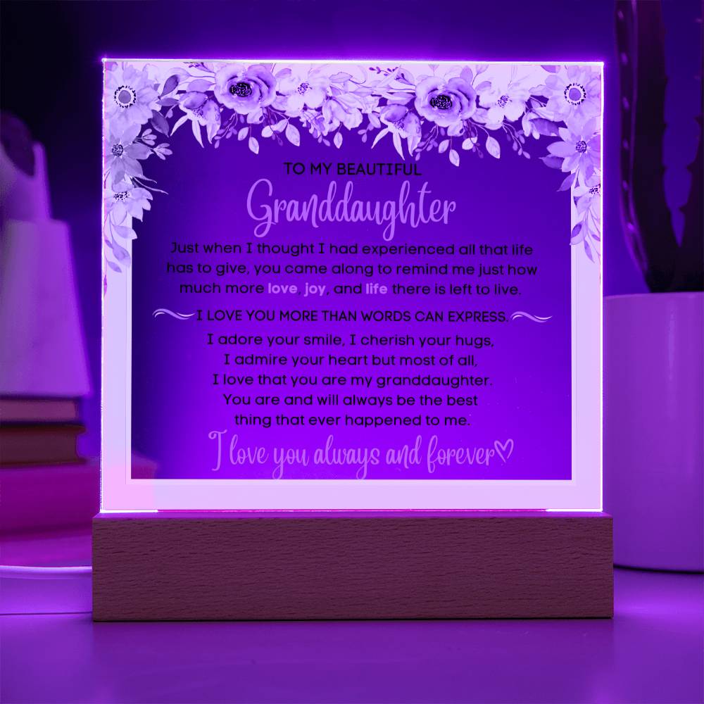 To My Granddaughter - I Love You Always - Granddaughter Acrylic Room Plaque  & LED Night Light, Gift For Graduation, Christmas, Hanukkah, Wedding, Mother's Day