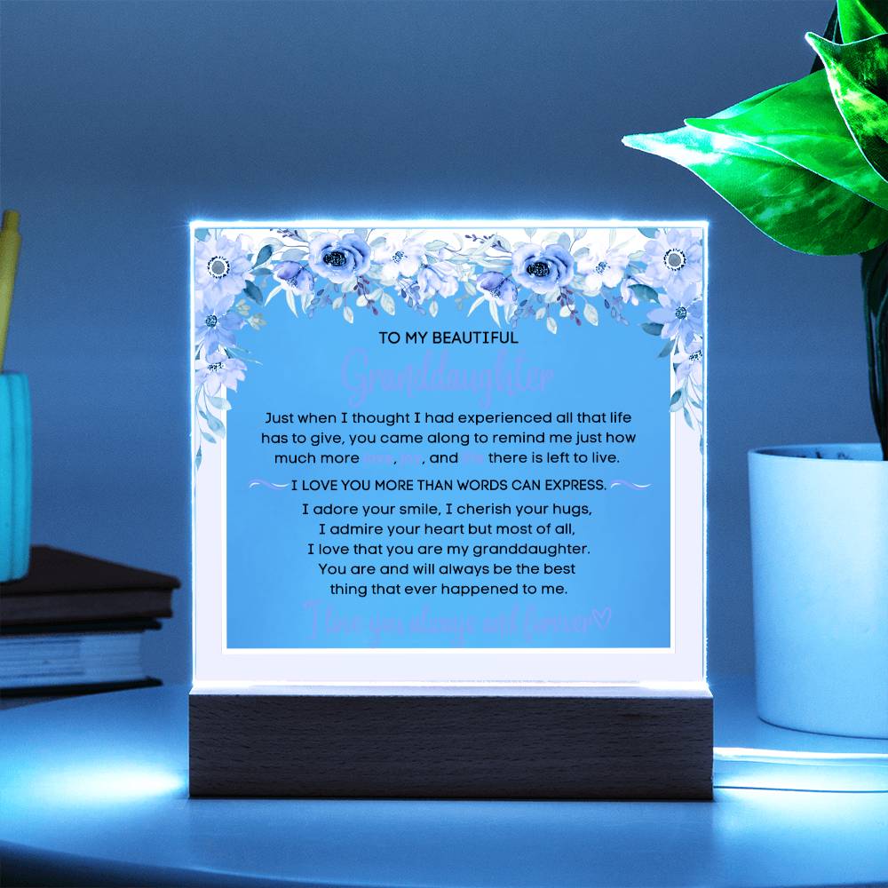 To My Granddaughter - I Love You Always - Granddaughter Acrylic Room Plaque  & LED Night Light, Gift For Graduation, Christmas, Hanukkah, Wedding, Mother's Day