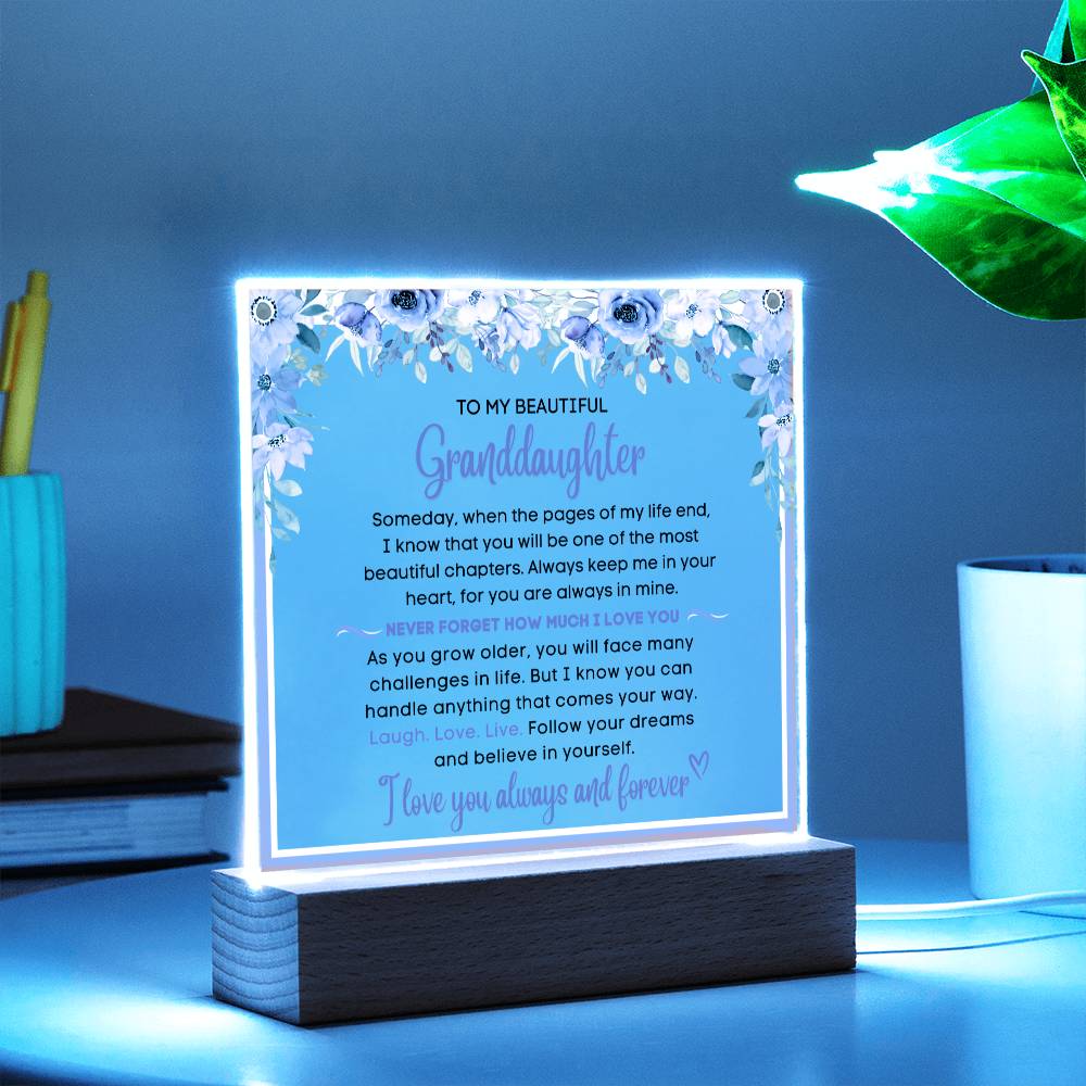 To My Beautiful Granddaughter - I Love You Always - Acrylic Gift Plaque With LED Night Light